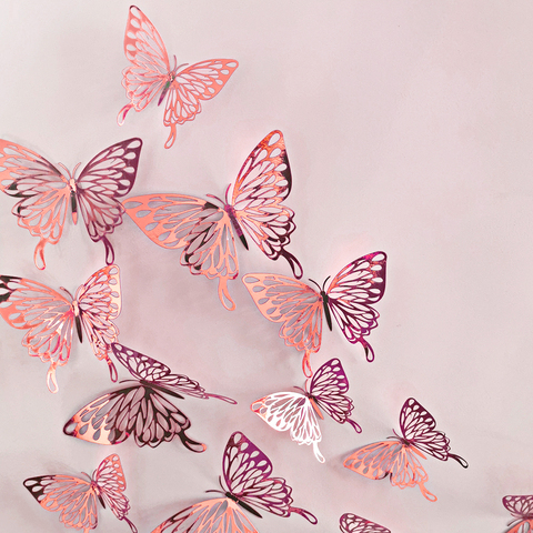 Juego de pegatinas 3D de mariposa, conjunto de adhesivos agujereados para realizar decoración de paredes del hogar, habitación de niños, nevera, 12 unidades/set ► Foto 1/6