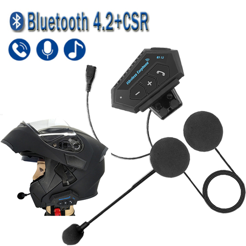 Auriculares inalámbricos bluetooth T2 para casco manos libres, BT V4.2, intercomunicador manos libres con micrófono para motocicleta ► Foto 1/6