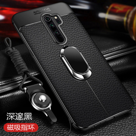 Funda de silicona con textura de cuero para Xiaomi Redmi Note 8 Pro, funda trasera con anillo magnético y soporte ► Foto 1/6