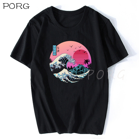 La Gran Ola Retro Japón camiseta anime Harajuku Streetwear algodón Camisetas Hombre Vaporwave divertido Cool camiseta ► Foto 1/6