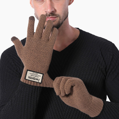 Guantes de punto para hombre, manopla gruesa de lana, cachemira, sólida, de negocios, alta calidad, para invierno y otoño ► Foto 1/6