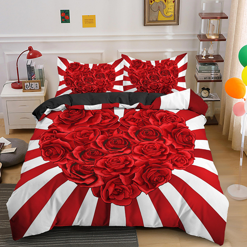 Juego de cama de lujo con funda de edredón de corazón de amor, conjunto individual completo, ropa de cama, tamaño europeo, decoración de dormitorio, 2/3 Uds. ► Foto 1/6