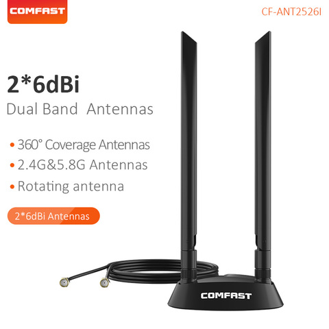 Cable de extensión de antena de doble banda, 2 x 6dBi, 1,2 M de longitud, SMA, WiFi, Base magnética para adaptador de Router, tarjeta de red inalámbrica PCI-E ► Foto 1/6