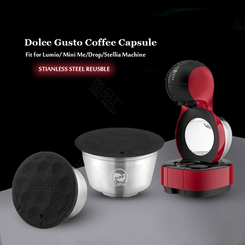 ICafilasStainless-cápsula reutilizable de acero inoxidable para Dolce Gusto, rellenable, Dolci Gusto, filtro, compactador de café y cuchara para máquina Lumio ► Foto 1/6