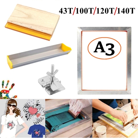 4 unids/set A3 de impresión de pantalla Kit de marco de aluminio + bisagra abrazadera + emulsión laca + escobilla de goma de impresión de pantalla de seda conjunto de piezas de herramientas ► Foto 1/6