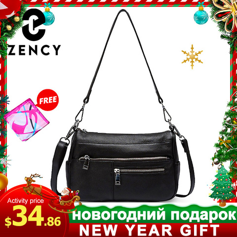 Zency-Bolso de hombro de piel auténtica para mujer, bandolera de lino azul a la moda, de 100% ► Foto 1/6