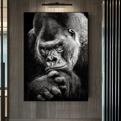 Pintura en lienzo de gorila negro moderno, imagen de Animal nórdico, carteles e impresiones de mono, imágenes de pared para decoración del hogar y la sala de estar ► Foto 1/6