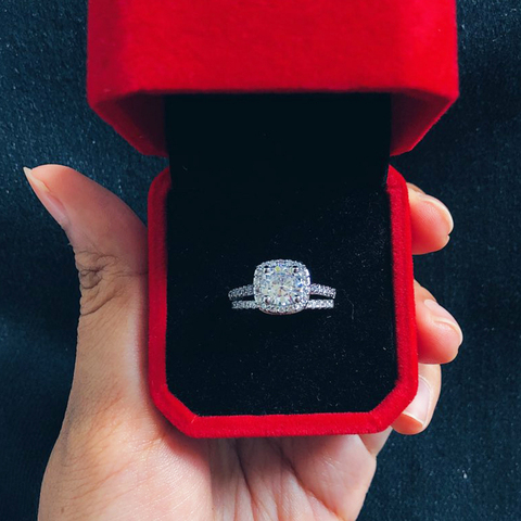 Conjunto de anillos de compromiso de boda para mujer, de todos los tamaños, Color oro rosa AAA + Circonia cúbica, joyería clásica, SR531-M ► Foto 1/6