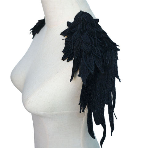 Alas de plumas negras de tela para vestido bordado, apliques para cuello, coser parches para decoración de boda, bricolaje, 2 uds. ► Foto 1/5