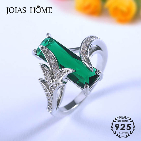 JoiasHome-Anillos clásicos de plata 925 con forma de rectángulo de 6*18mm, anillo piedra preciosa Esmeralda para mujer, regalo de fiesta de boda, talla 6-10 ► Foto 1/6