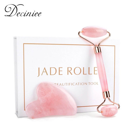 Rodillo de cuarzo rosa Natural Gua sha para masaje Facial, piedra de Jade, masajeador corporal, herramienta de belleza para el cuidado de la piel ► Foto 1/6