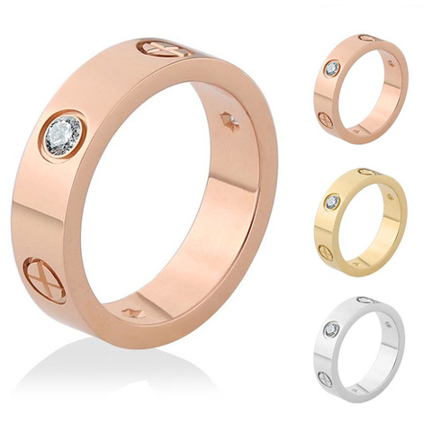 Anillos de rosca para Mujer Accesorios de acero inoxidable hombres joyería pareja compromiso oro rosa mujer cristal dedo anillo de boda ► Foto 1/6