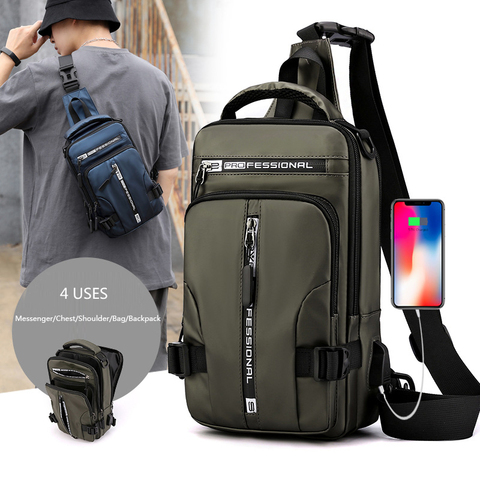 Mochila de nailon para hombre, bandolera cruzada con puerto de carga USB, mochila de viaje para hombre, bolsa de día, bandolera de pecho ► Foto 1/6