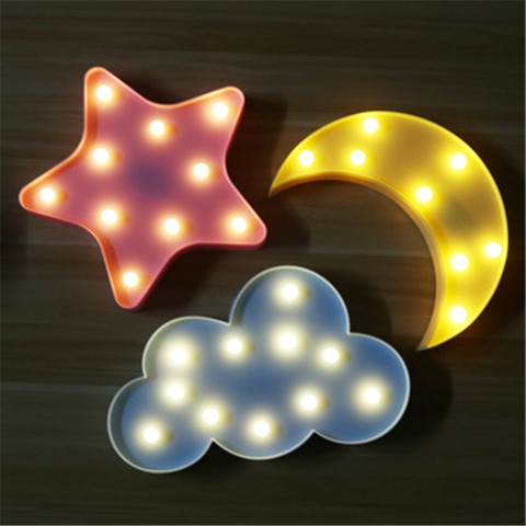 Lámpara de decoración para dormitorio de niños, iluminación interior de Luna y estrella de luz de noche LED 3D, para el hogar, sala de estar, dormitorio, regalo creativo ► Foto 1/6