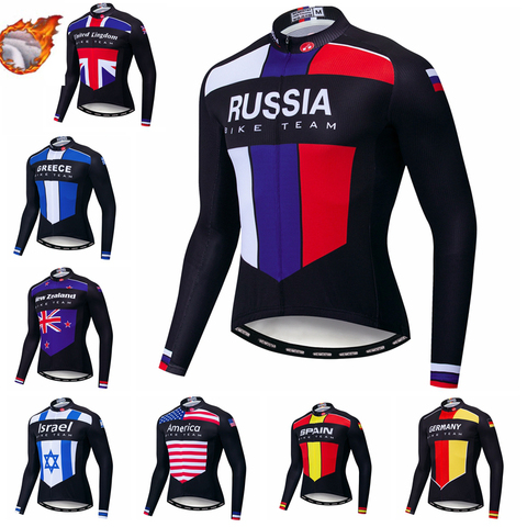 Maillot de manga larga para ciclismo para hombre, ropa de lana para bicicleta de montaña, España, Rusia, color rojo, invierno, 2022 ► Foto 1/6