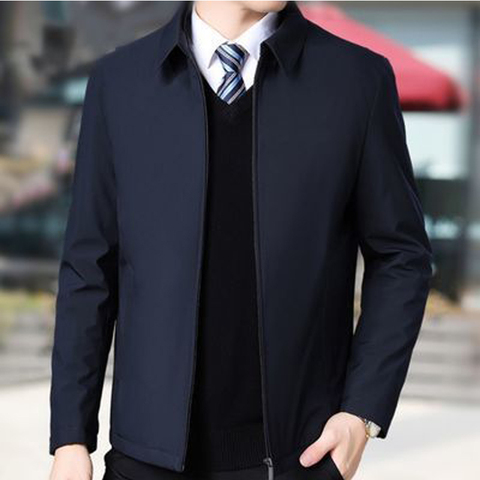 Chaqueta de negocios para hombre, abrigos informales de viento de otoño con cuello vuelto, cremallera, ropa sencilla de mediana edad para hombre, ropa de papá, prendas exteriores de oficina ► Foto 1/5