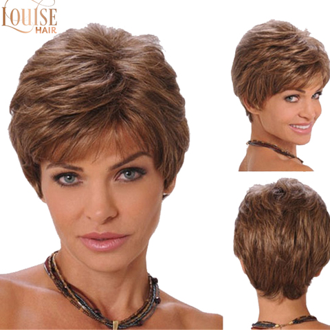 Louise Hair-Peluca de pelo sintético para mujer, pelo corto, liso, Natural, marrón, sin tapa ► Foto 1/6