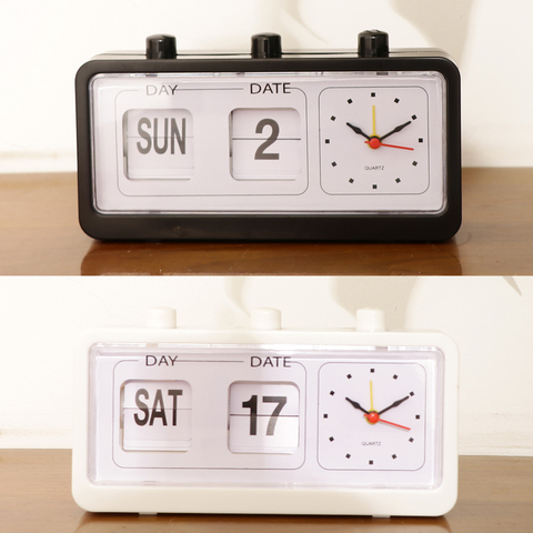 Reloj de mesa Retro con tapa automática, reloj de calendario sin tictac con indicador de fecha de día ► Foto 1/6