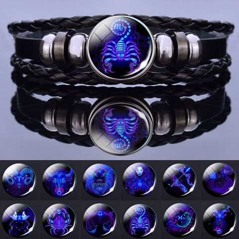 Pulsera con amuleto de constelación de signos del zodiaco de 12 pulgadas, pulsera de cuero tejido multicapa a la moda para hombre y mujer, regalos de cumpleaños ► Foto 1/6