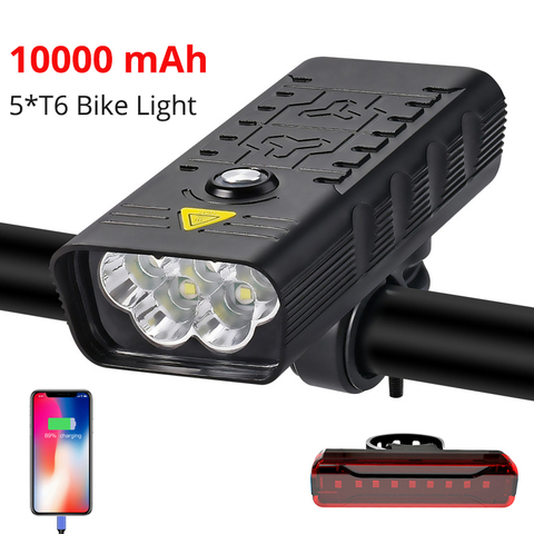 Luz delantera para bicicleta de montaña, recargable vía USB, de 10000mAh, 5T6, 3000 lúmenes, Linterna potente ► Foto 1/6