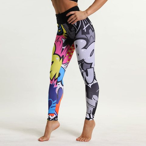 SVOKOR-mallas de entrenamiento de cintura alta para mujer, Leggings con dibujo de grafiti, Push Up, mallas de gimnasio ► Foto 1/6