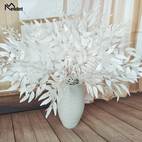 Meldel ramillete de boda decorativo, flor blanca Artificial, planta de seda, jarrón para el hogar, decoración, sauce, hoja, hierba verde, flores falsas ► Foto 1/6