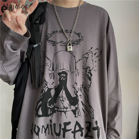 Camisetas de manga larga con estampado de otoño para hombre, ropa informal holgada estilo gótico Vintage, Ulzzang, 5XL, Harajuku, BF ► Foto 1/6