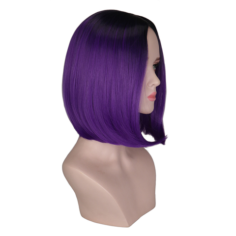 QQXCAIW-peluca ombré de dos tonos para mujer, estilo de Bob corto, Cosplay de color negro a gris, gris, morado, verde, liso, sintética ► Foto 1/6