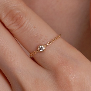 100% Plata de Ley 925 de circonia cúbica AAA + para mujer, anillos de cadena de plata con una sola piedra ► Foto 1/2