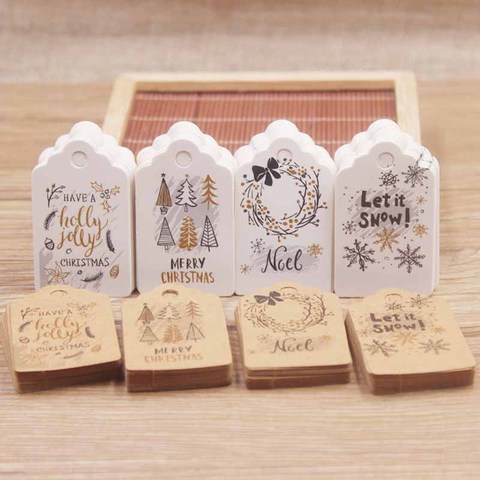 Etiquetas de Feliz Navidad, 50 Uds., 5x3cm /2x4cm, tarjeta de papel Kraft, etiqueta de regalo, etiquetas colgantes, regalo, decoración, tarjeta de regalo ► Foto 1/6