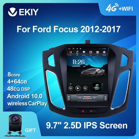 EKIY-GPS para coche Multimedia con Android 10 para coche, Radio estéreo con pantalla Vertical Tesla, BT, 2 DIN, sin reproductor de DVD, para Ford Focus 2009-2016 ► Foto 1/6