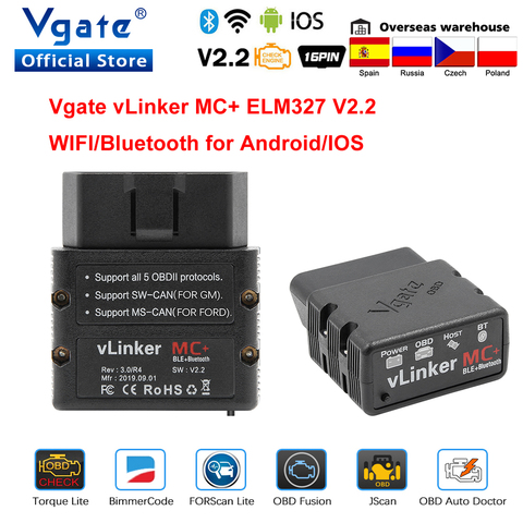 Vgate vLinker MC + ELM 327 Bluetooth 4,0 escáner coche OBD2 wifi Auto herramienta de diagnóstico para Android/IOS ELM327 OBD 2 ODB2 Bimmercode ► Foto 1/6