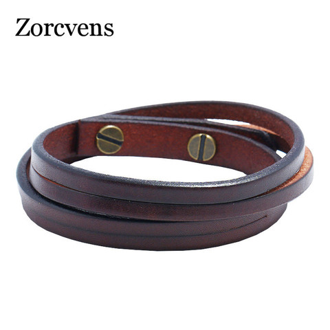 ZORCVENS-pulsera de cuerda de cuero de tejido a mano multicapa, Punk, Vintage, para hombre, regalos de joyería ► Foto 1/6