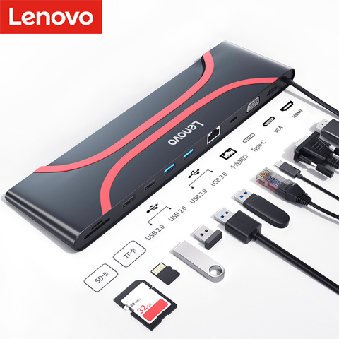 Lenovo-HUB tipo C con USB a HDMI RJ45 lector de tarjetas Lan Multi USB 3,0 PD adaptador USB C HUB para ordenador tablet PC Dock Splitter ► Foto 1/6