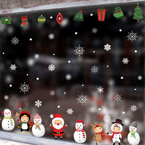 Pegatina electrostática para ventana de habitación de niños pegatinas de pared de Año Nuevo, calcomanías para el hogar, papel tapiz, muñeco de nieve, copos de nieve, regalo de Navidad ► Foto 1/6