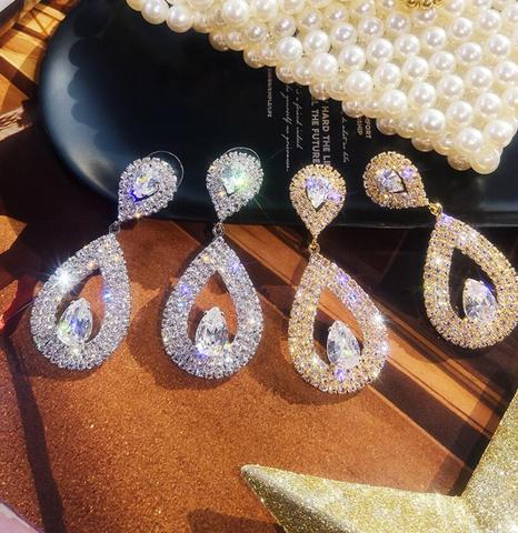 Circonitas clásico de agua en forma de gota Cubic Zirconia cristal pendientes de novia pendientes joyería para novias de dama de honor ► Foto 1/6