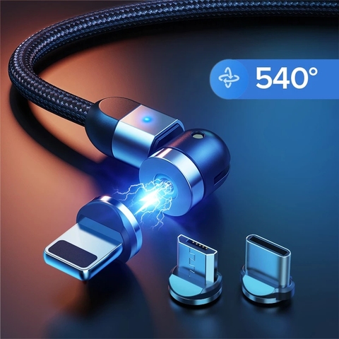 Comprar Cable magnético giratorio USLION 540, cargador magnético de carga  rápida, Cable Micro USB tipo C, Cable de teléfono móvil para iPhone Xiaomi