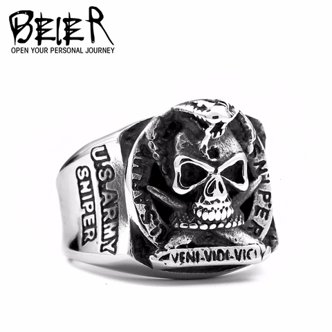 BEIER 2017 Diseño Único Anillo para hombre Del Cráneo Gótico Punky de La Serpiente Animal Anillo de Acero Inoxidable 316L Caliente Del Motorista Del Anillo BR8-445 ► Foto 1/6