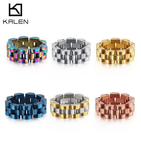 KALEN Rock-Anillos coloridos de cadena de bicicleta para hombre y mujer, 6-10 de acero inoxidable, cadena de eslabones para Dedo de 8mm, joyería barata para motorista ► Foto 1/6