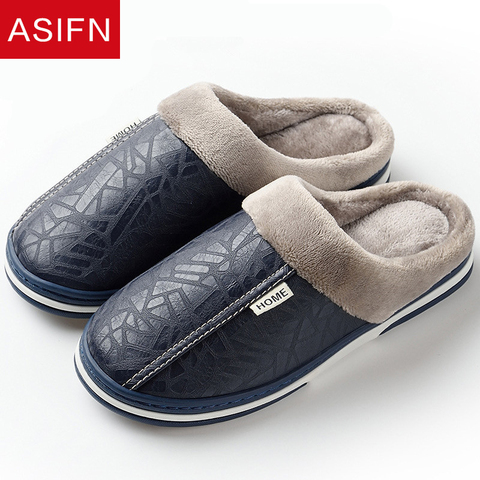 Zapatillas ASIFN para hombre, de piel para interiores, de invierno, impermeables, cálidas, para el hogar, pantuflas de piel para mujer, zapatos de plataforma para parejas de hombres, tallas grandes esponjosas ► Foto 1/6