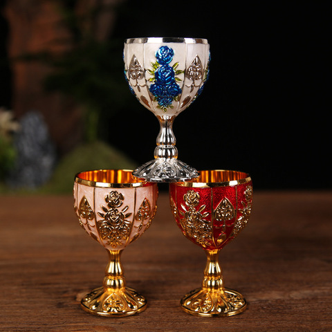 Mini copa de vino en relieve, vaso de aleación antigua de Rusia, portátil, personalizado, decoración de vidrio para boda, 30ml ► Foto 1/6