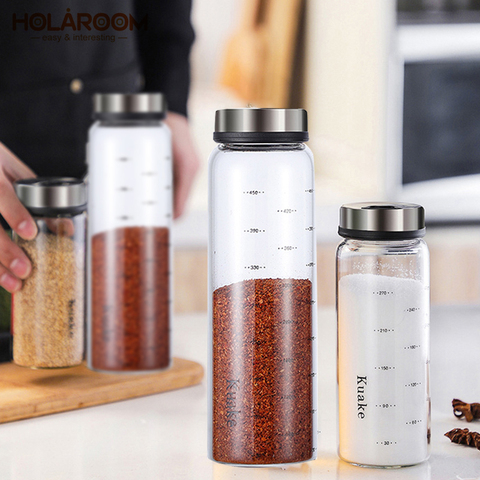 Holaroom-condimento de vidrio de borosilicato alto, lata de sal, sésamo, condimento sólido, botella de sellado, pimentero, agitador de especias con tapa giratoria ► Foto 1/6