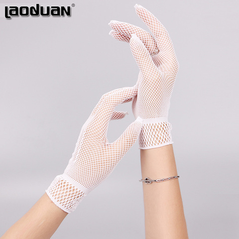 Guante de malla para mujer, guante para mujer, protección de encaje, elegante, blanco y negro, 1 par, gran oferta ► Foto 1/6