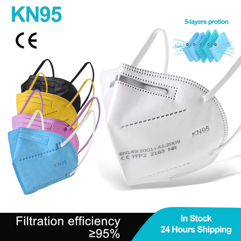 Mascarillas KN95 ffp2mascarilla reutilizable de 5 capas, máscara respirador KN 95 FPP2 CE, protección de seguridad FFP3, 2-100 Uds. ► Foto 1/6