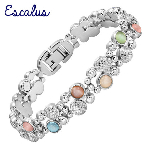 Escalus-pulsera magnética con piedras de ojo de gato para mujer, brazalete de Pulseras de salud con abalorios de Color plateado ► Foto 1/6