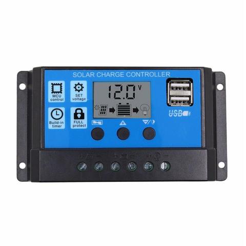 Regulador de carga Solar de 12V/24V, pantalla LCD HD, funcionamiento automático, 10A/20A/30A, PWM, doble salida USB, cargador de celdas solares ► Foto 1/6