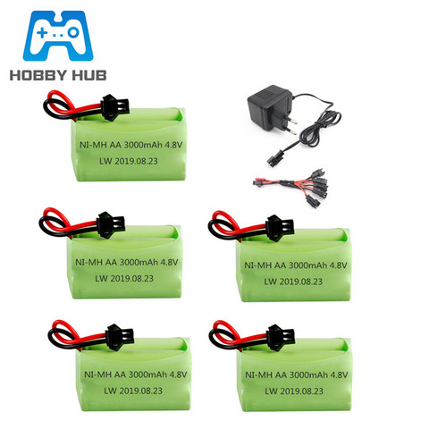 Batería y cargador de 4,8 v y 3000mAh para juguetes de control remoto, tanques, Robots, barcos, pistolas, 4 x AA, 4,8 v, 2400mah, paquete de batería recargable ► Foto 1/6