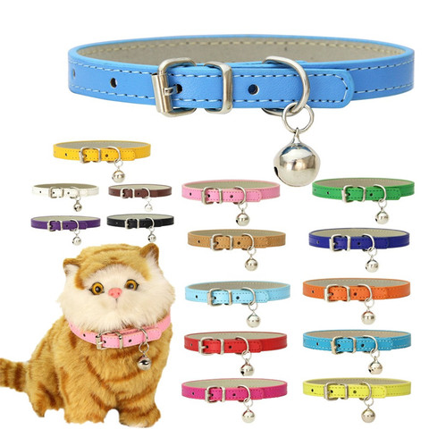 Collar de cuero para perros y gatos pequeños con campana, correas ajustables de seguridad para gatos y cachorros, collares para Chihuahua, suministros para mascotas ► Foto 1/6