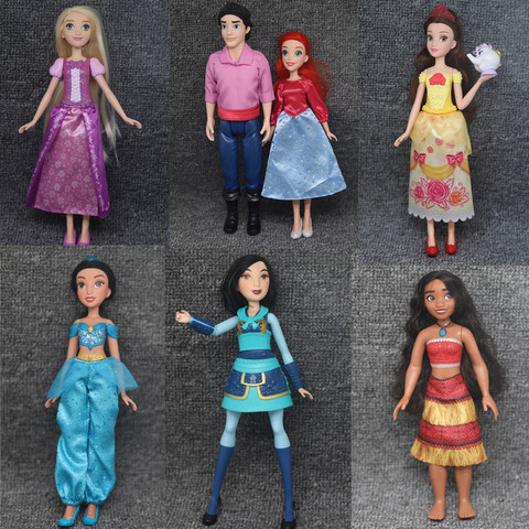 Muñecas de princesa de Disney, Rapunzel/ Mulan/ Merida/sirena/Cenicienta/Moana/Bella, juguetes para niñas, regalos para niños ► Foto 1/4