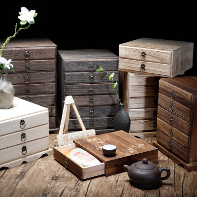 Cajas de té de madera maciza, ark pastel de té caja de empaquetado de madera quemar paulownia bandeja de té multicapa ► Foto 1/5